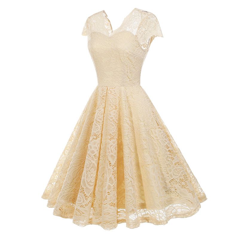 50s 60s Women's Vintage Party Dress V Neck Lace Pin Up Rockabilly Dress