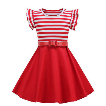 Girls' Retro Striped Party Dress 1950s Vintage Swing Prom Dress