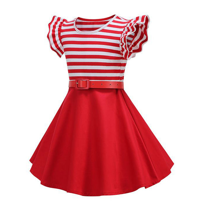 Girls' Retro Striped Party Dress 1950s Vintage Swing Prom Dress