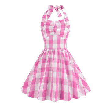 Kid Girls 50's Vintage Plaid Dress A Line Halter Neck Audrey Hepburn Dress