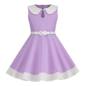 Retro Girls' Vintage Sleeveless Doll Collar Dress Vintage Party Dress
