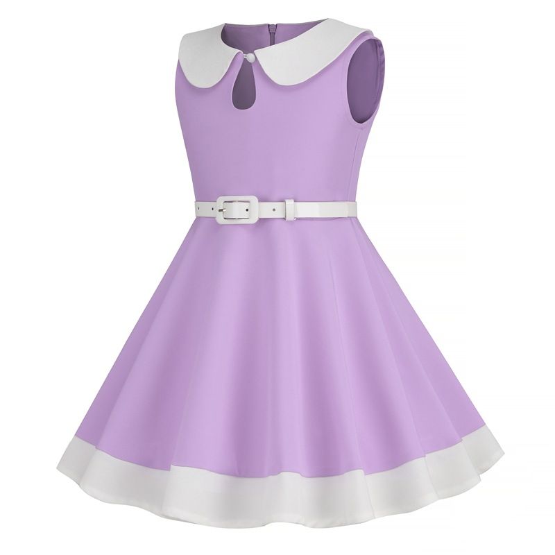 Retro Girls' Vintage Sleeveless Doll Collar Dress Vintage Party Dress