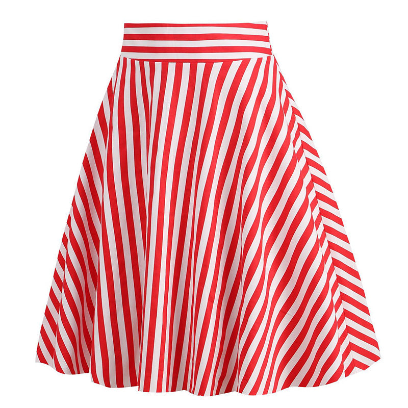 Vintage Striped Knee Length Women's Skirt 50s 60s A Line Skirts