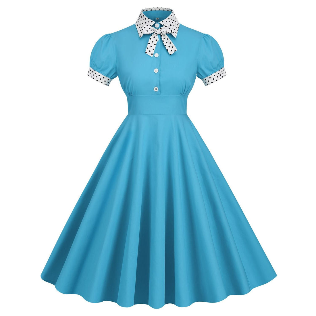 Women 1950s Vintage Short Sleeve Polka Dot Dress Evening Prom Gown