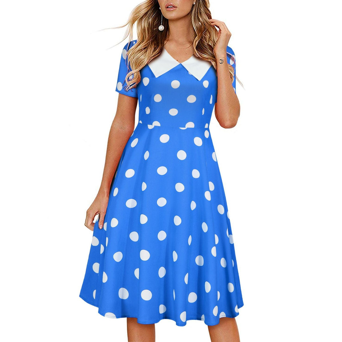 Women 1950s Polka Dot Cocktail Swing Dress Audrey Hepburn Rockabilly Dress