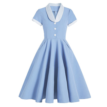 Women 1950s Vintage Style Audrey Hepburn Short Sleeve Rockabilly Gown