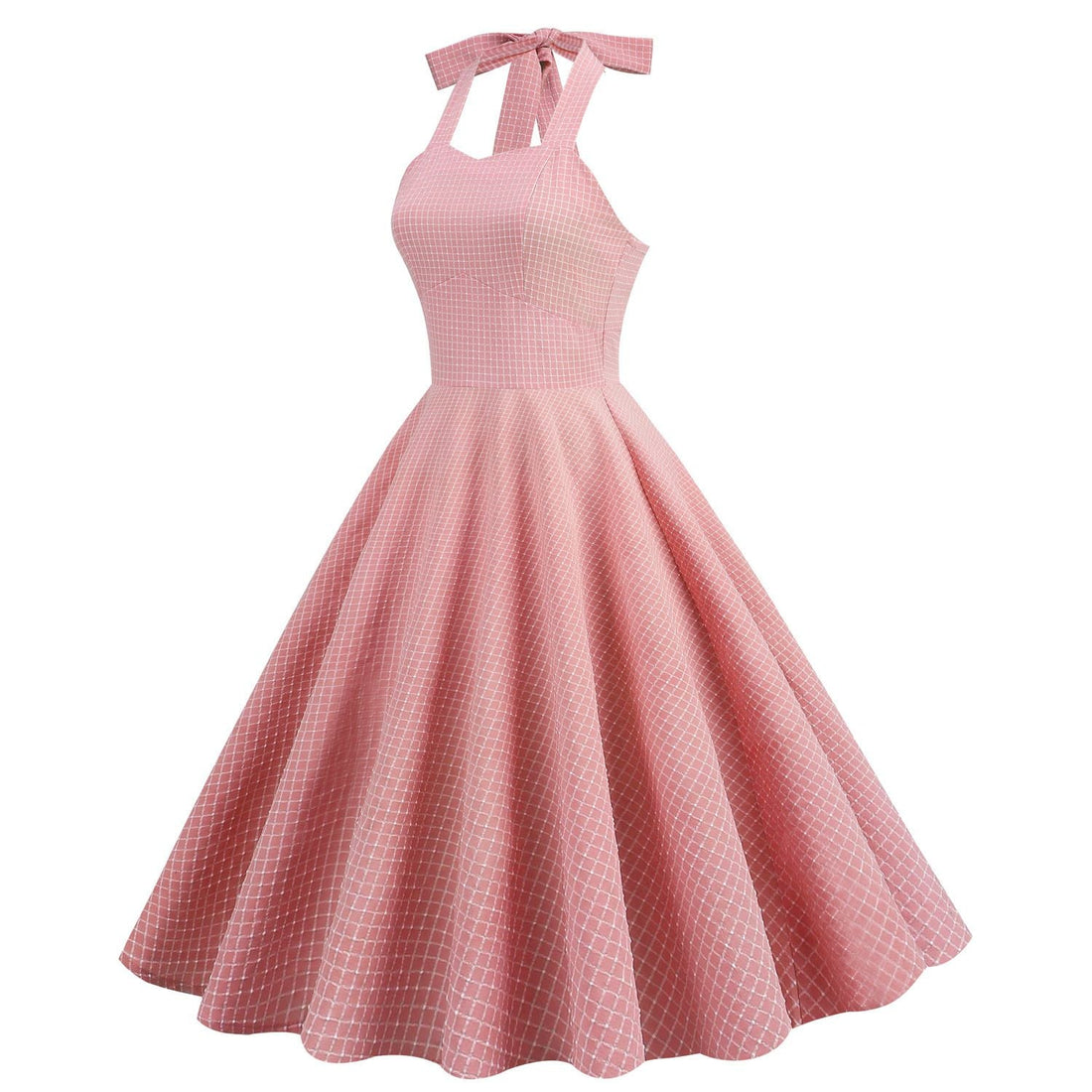 Women 50s Vintage Halter Cocktail Dress Rockabilly Audrey Hepburn Pink Dress