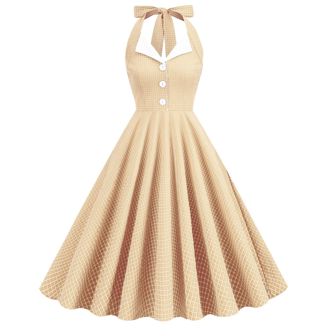 Women 50s Vintage Polka Dot Halter Cocktail Swing Dress Buttons Dress