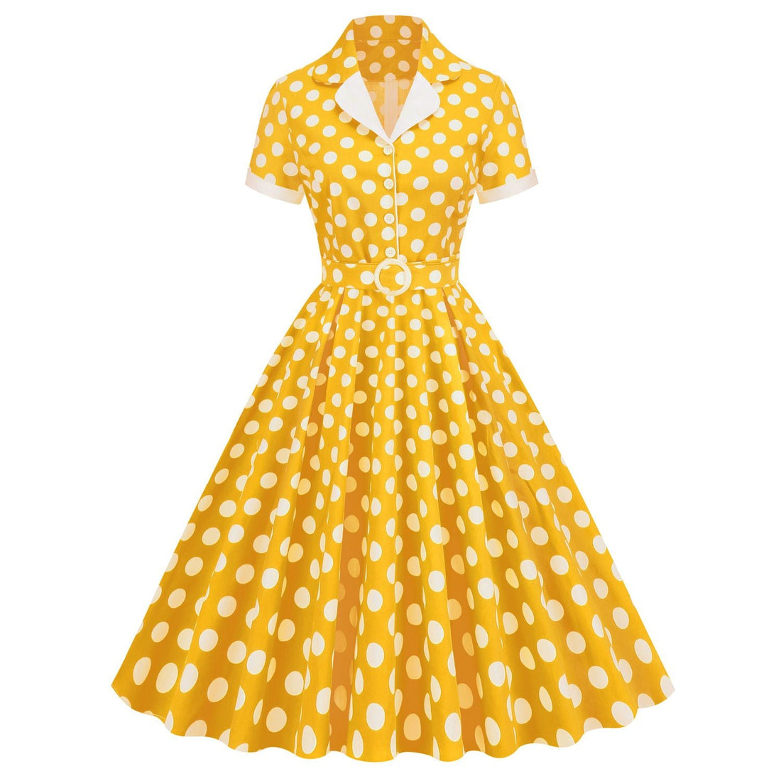 Women V-Neck Cocktail Swing Dress 50s Button Up Rockabilly Prom Dress