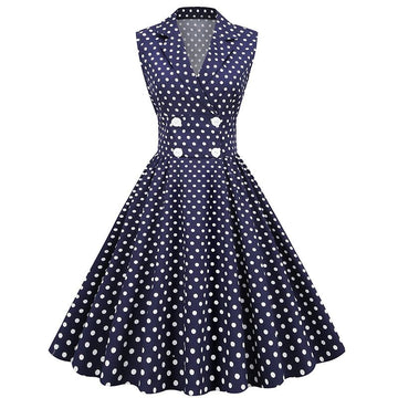 Women Polka Dot Vintage Long Dress 50s Pinup A-Line Dresses