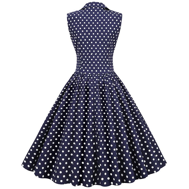 Women Polka Dot Vintage Long Dress 50s Pinup A-Line Dresses