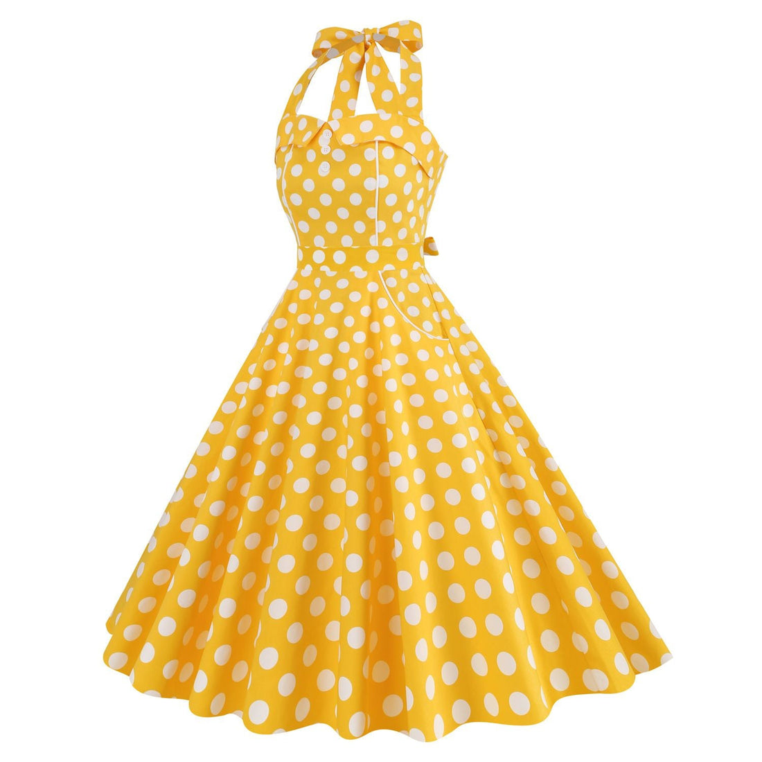 Women Retro Polka Dot Dresses Vintage 1950s Halter Cocktail Prom Dress