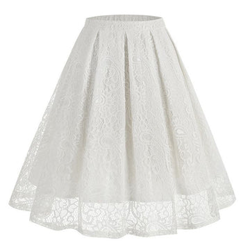 Women Summer Vintage Embroidery Lace Long Skirt Office Lady Half Skirt