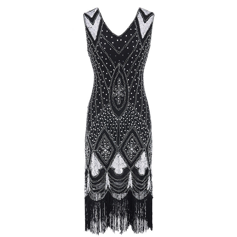 Women Vintage 1920s Glamour Beaded Fringed Gatsby Party Flapper Dress