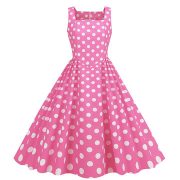 Women Vintage 50s 1950s Dress Square Neck A-line Polka Dot Swing Dresses