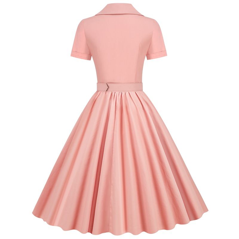 Women Vintage Cocktail Swing 60s Button up Prom Dress with Belt