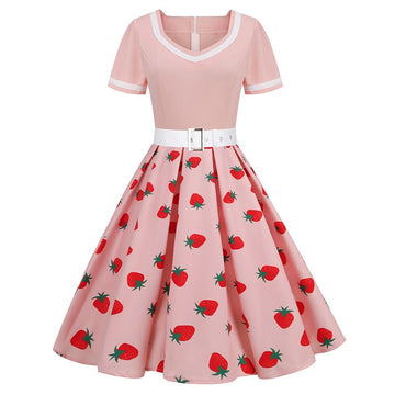 Women Vintage Rockabilly Dress 1950s Strawberry Cherry Party Dress
