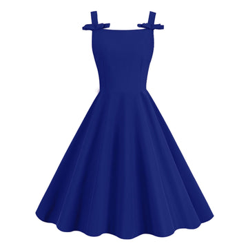 Women's 1950S Retro Bow Strap Sleeveless Vintage A Line Swing Dress