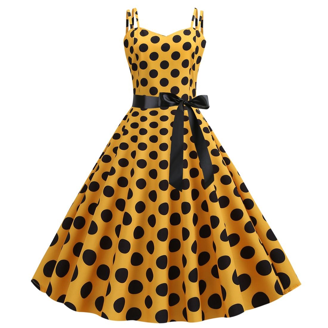 Women's 50s 60s Vintage Sleeveless Polka Dot A-Line Cocktail Party Dresses
