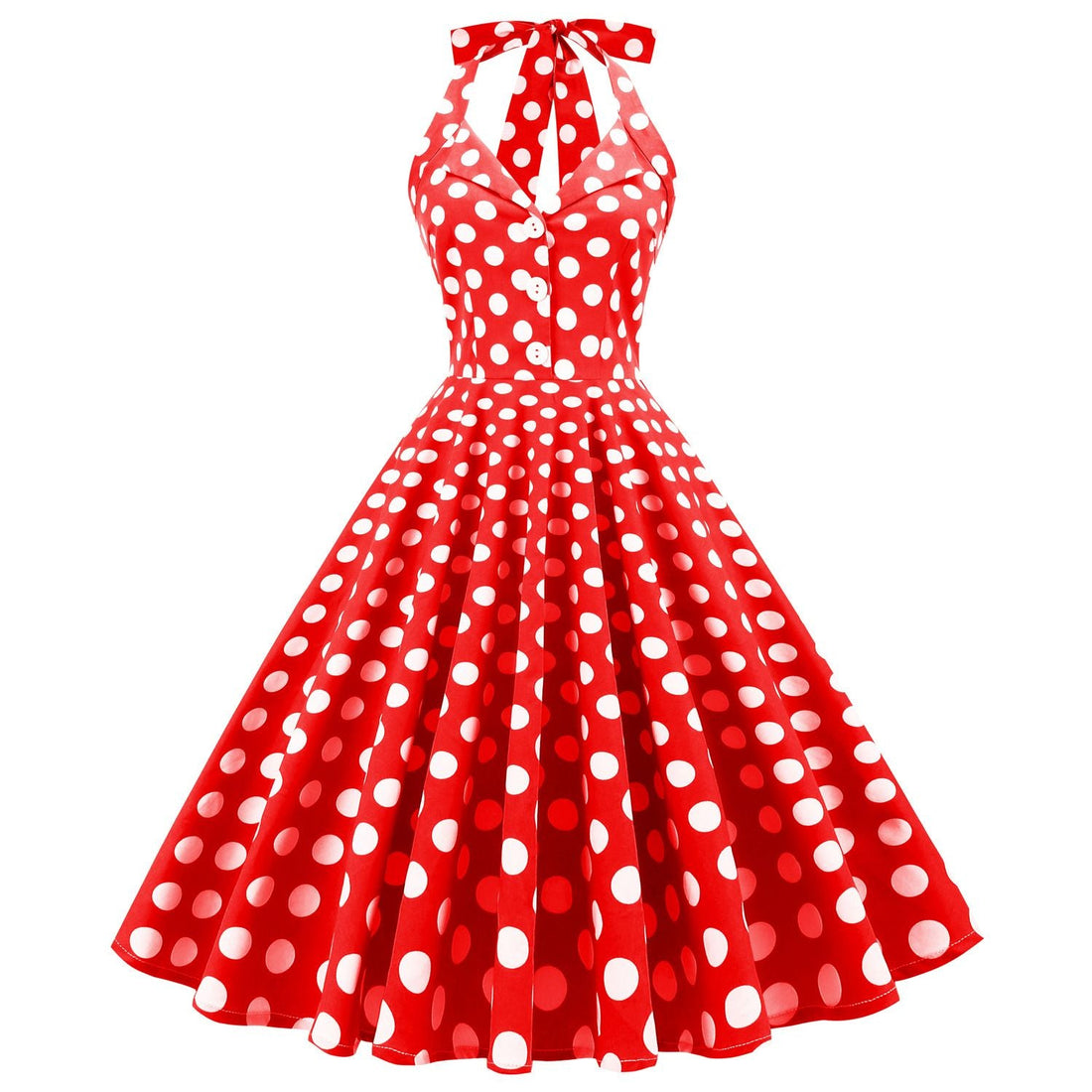 Women's 50s Halter Vintage A Line Polka Dot Cocktail Dress Prom Swing Dress
