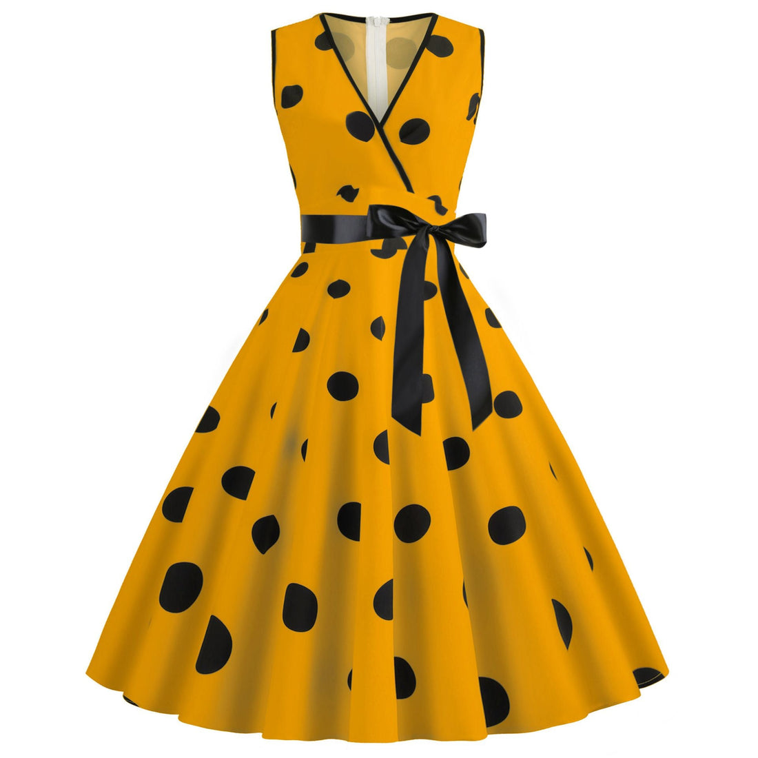 Women's 50s Vintage Retro Rockabilly Sleeveless V Neck Cocktail Party Swing Dress