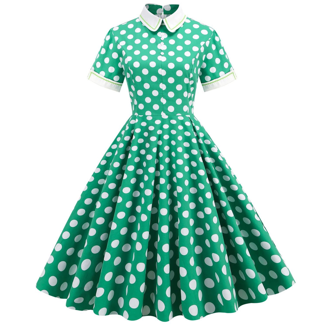 Women's Embroidery Collar Polka Dots 1950s Tea Party Vintage Cocktail Dress