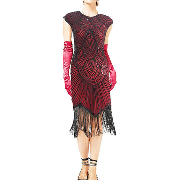 Women's Flapper Dresses 1920s Beaded Fringed Gatsby Dress with Sleeve Roaring