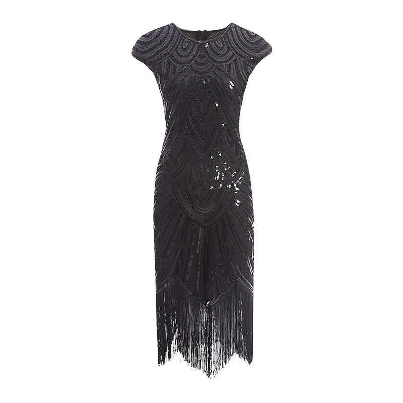 Women's Flapper Dresses 1920s Beaded Fringed Gatsby Dress with Sleeve Roaring