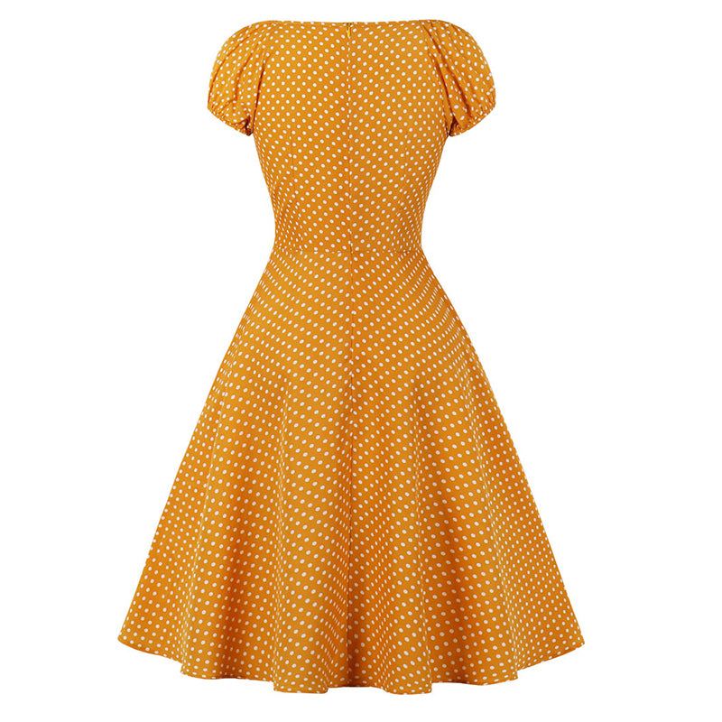 Women's Polka Dot Retro Vintage Style Cocktail Party Swing Dress