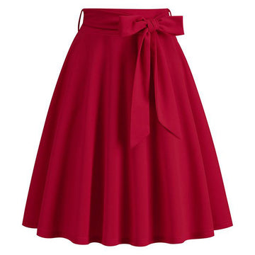 Women's Skirt Summer High Waisted Midi A Line Skirts with Bow