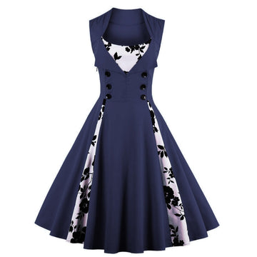 Women's Sleeveless Rockabilly Vintage Flower Cocktail Party Dress