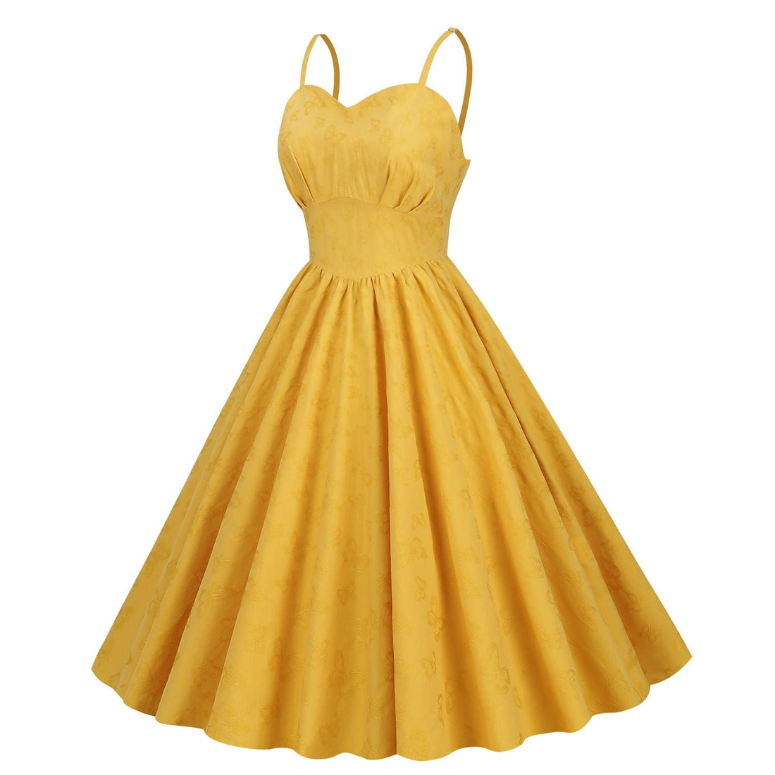 Women's Sleeveless Vintage 1950s Dress Spaghetti Strap A-line Midi Dresses Yellow