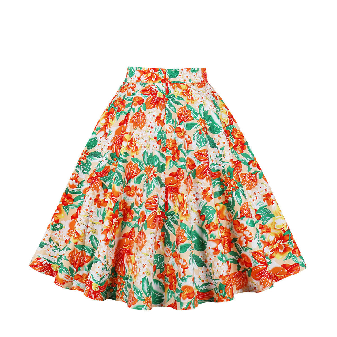 Women's Vintage A-line Flower Printed Pleated Flared Midi Skirt