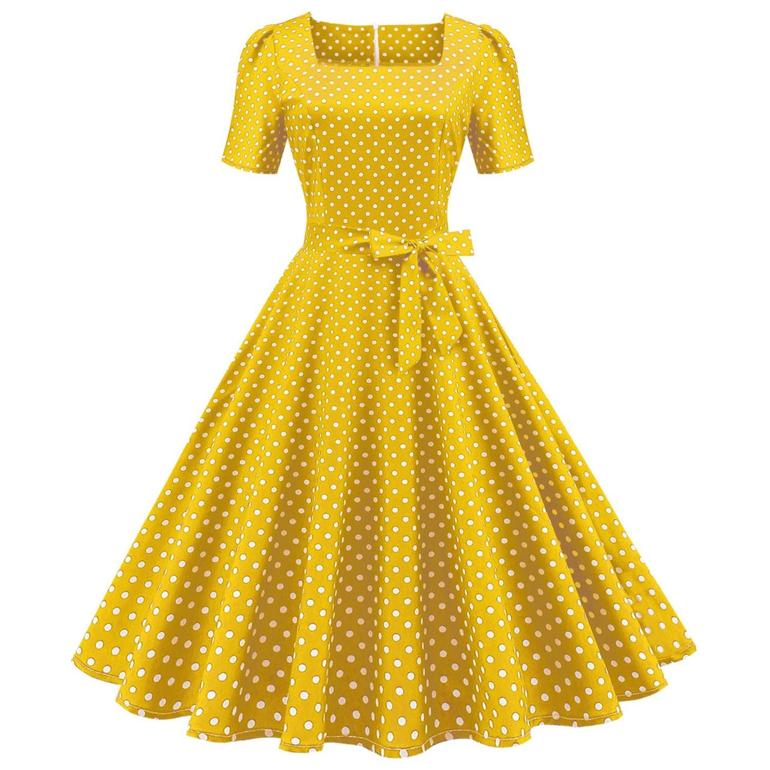 Womens 1950s Vintage Dress Bowknot Prom Short Sleeve Polka Dot Party Dress