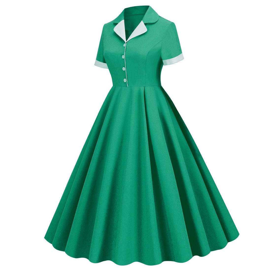 Womens Button Up 1950s Vintage Dresses Women Short Sleeve Belted Swing Dress