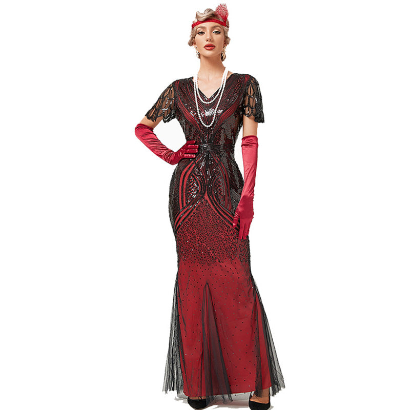 1920s Dress Deco Sequin Bead Dress Party Long Evening Cocktail Dress