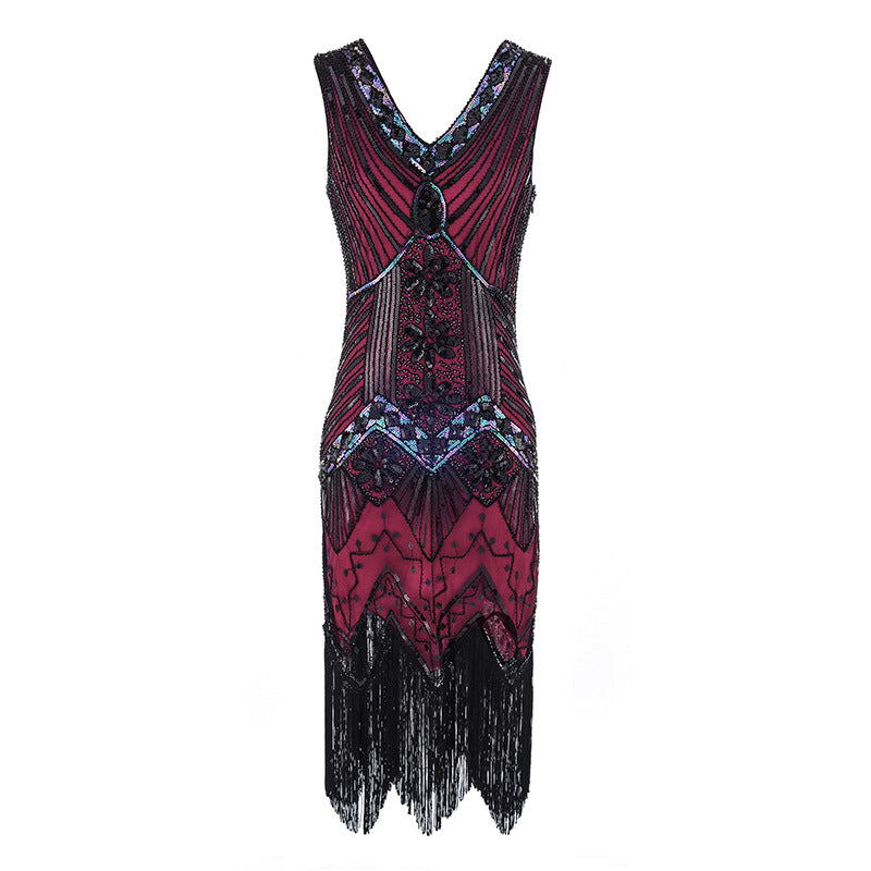 Plus Size 1920s Women's Gatsby Halloween Costume Flapper Dresses V Neck Fringed Dress