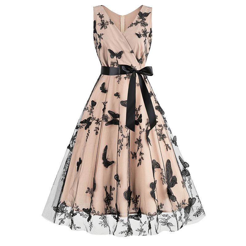1950s Dresses for Women Butterfly Vintage Elegant Knee Length Cocktail Party Dress