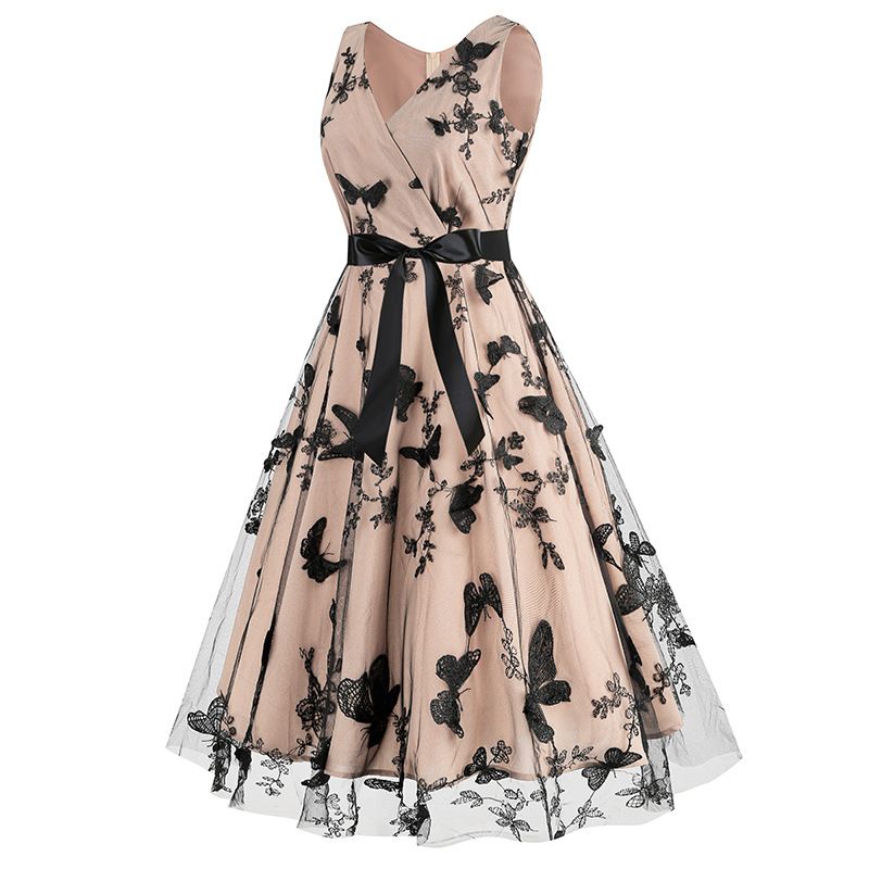1950s Dresses for Women Butterfly Vintage Elegant Knee Length Cocktail Party Dress