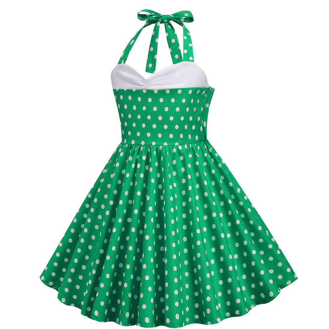 Girls Vintage Floral Print 50's Polka Dot Dress Audrey Halter Dress