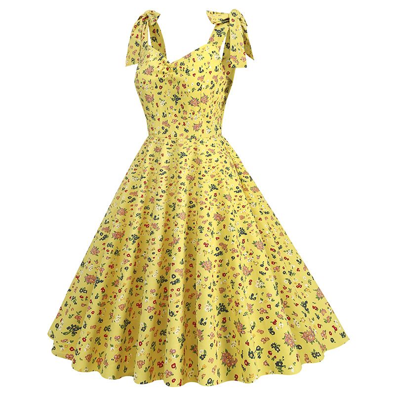 50's Girls Flower Girl Dress Shoulder Tie Sleeveless Floral Dress