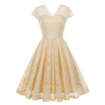 50s 60s Women's Vintage Party Dress V Neck Lace Pin Up Rockabilly Dress