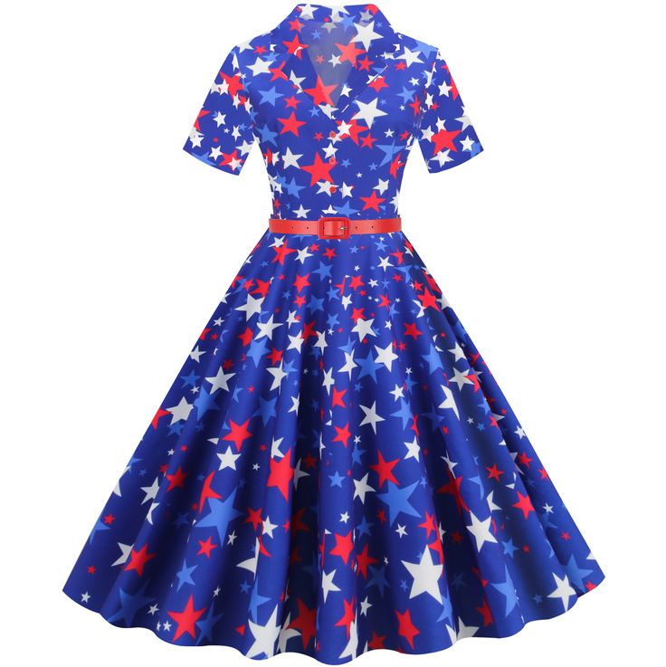 American Flag Dress Women 4th of July Patriotic USA Stars Stripes Dresses