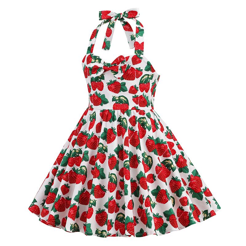 Girls 50s Sweetheart Vintage Flower Swing Straps Prom Dress Polka Dots