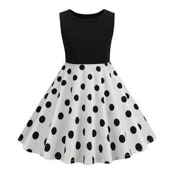Girls Patchwork Polka Dot Summer Dress Vintage 50s 60s Pin Up Dress