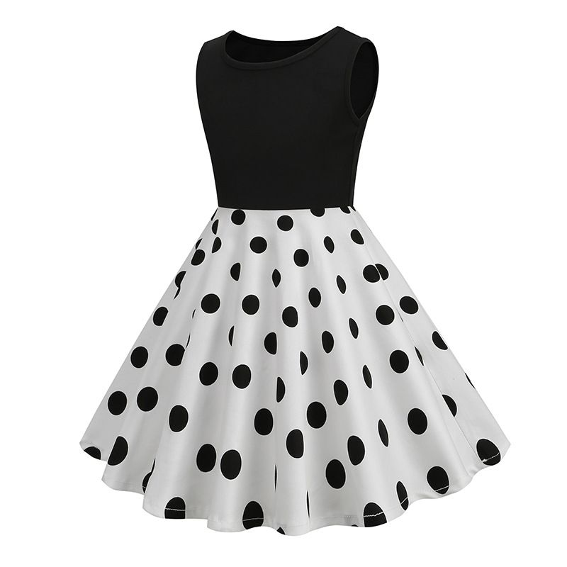 Girls Patchwork Polka Dot Summer Dress Vintage 50s 60s Pin Up Dress
