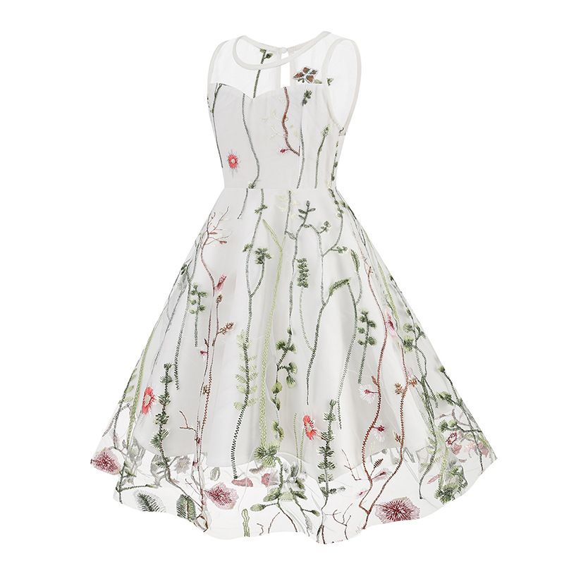 Girls Vintage 1950s Sleeveless Floral Tulle Tea Party Swing Dresses