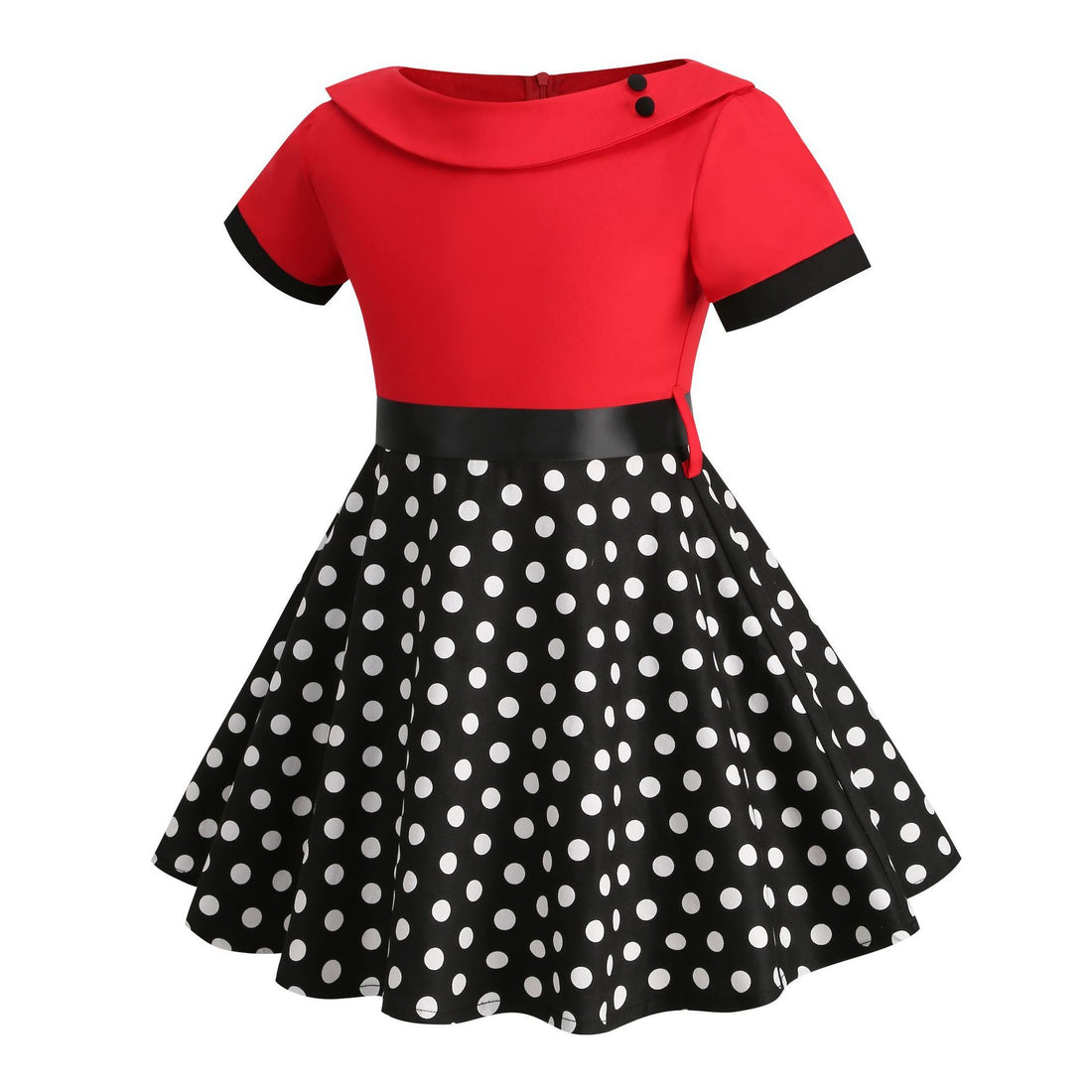 Girls Vintage Dress Polka Dot Swing Rockabilly Dresses Necklace Dresses