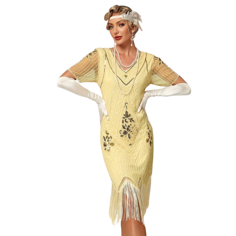 Plus Size 1920s Flapper Dress Gatsby Costume Fringed Sequin Art Deco Dress for Women