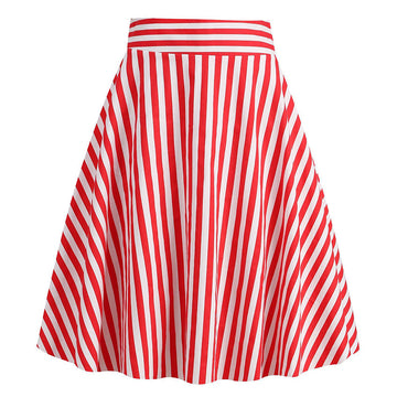 Vintage Striped Knee Length Women's Skirt 50s 60s A Line Skirts